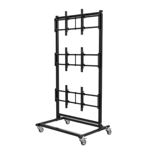Video wall display cart with 1x3 layout for 55-60 inch screens