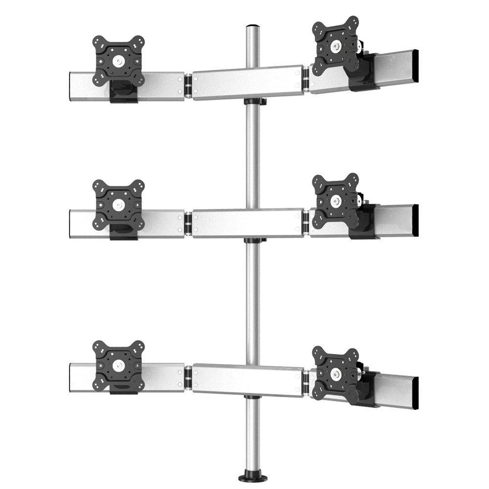 Six Monitors 3 Rows Straight or Oval with 7-in-1 Base Pole Mount