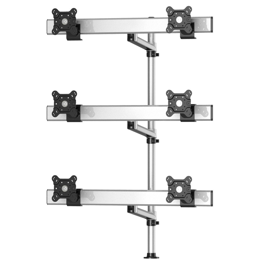 Six Monitors 3 Rows Swivel Arm, with Cross Bar and 7-in-1 Base Pole Mount