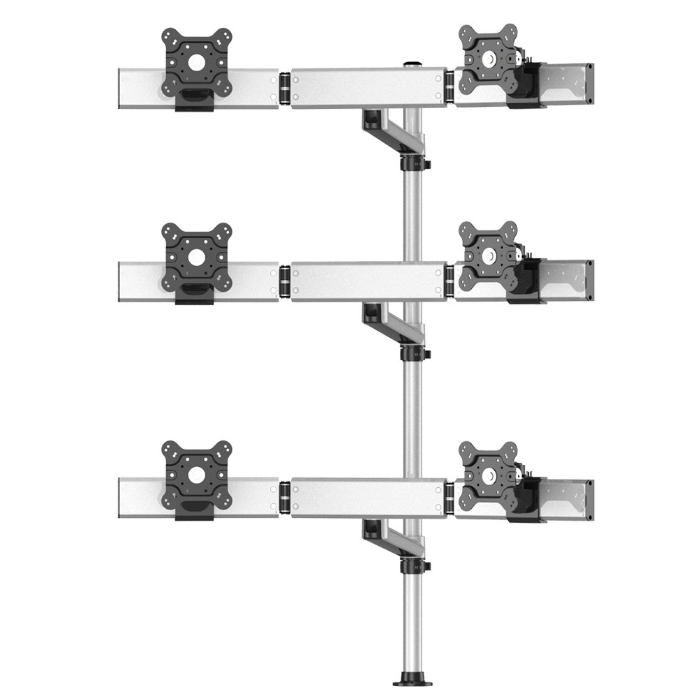 Six Monitors 3X2 Placed Straight or Oval with 7-in-1 Base Pole Mount