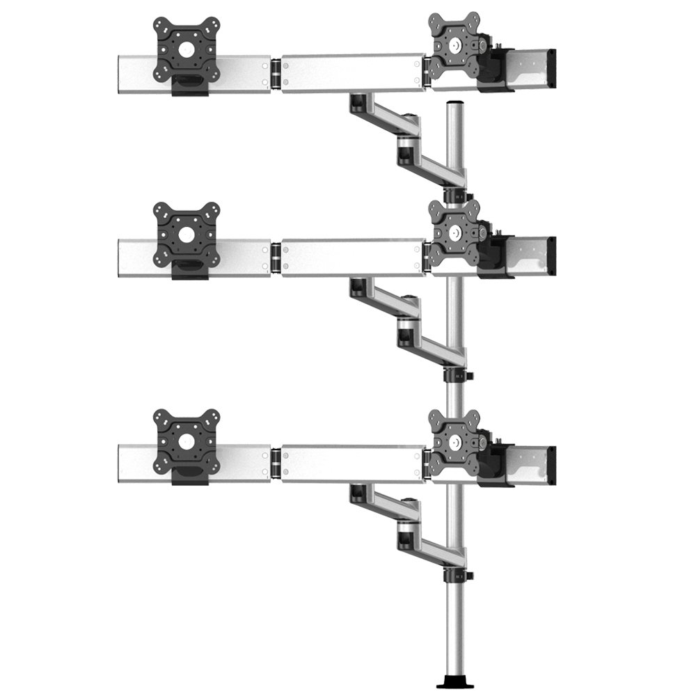 Six Monitors 3 Row Placed Straight or Oval with 7-in-1 Base Pole Mount