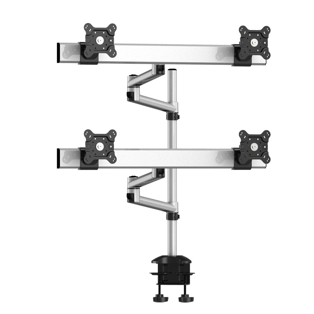 Quad Monitor Desk Mount with Crossbar and Dual Swivel Arm
