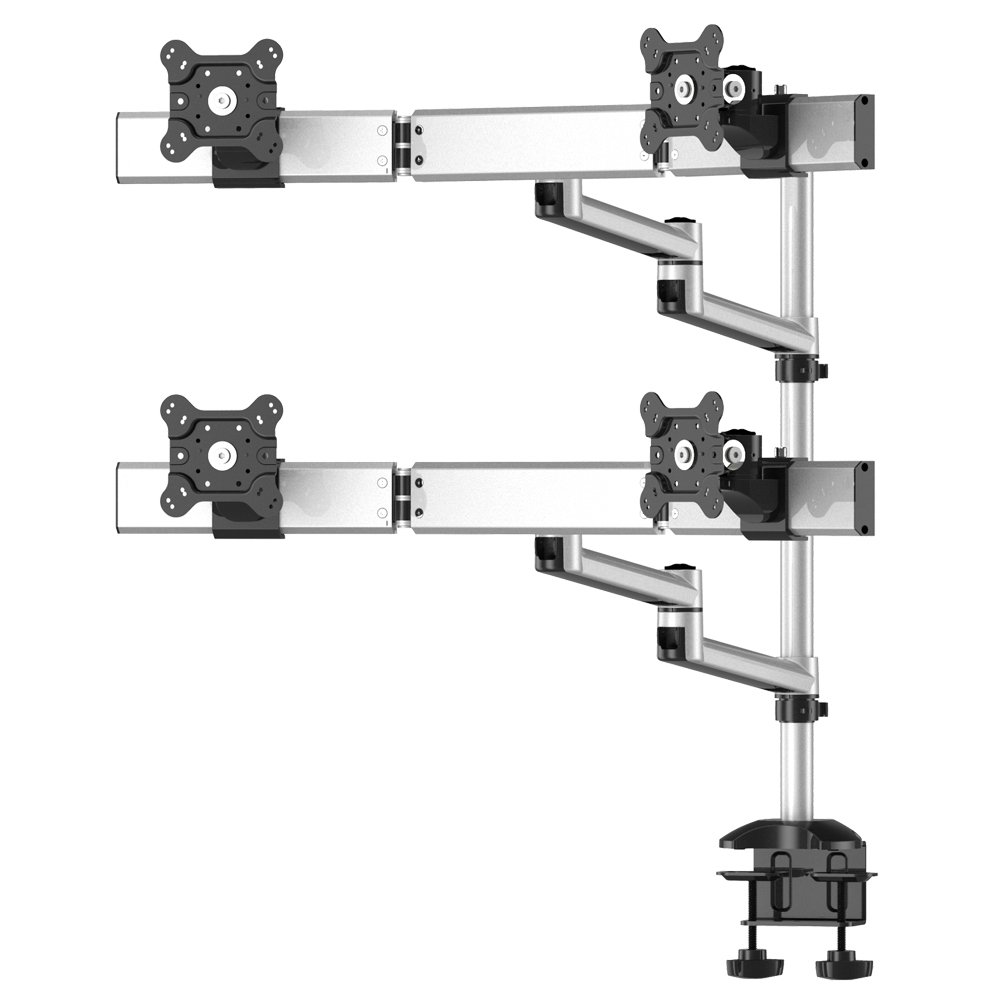 Quad Monitor Desk Mount with Arc Crossbar and Dual Swivel Arm