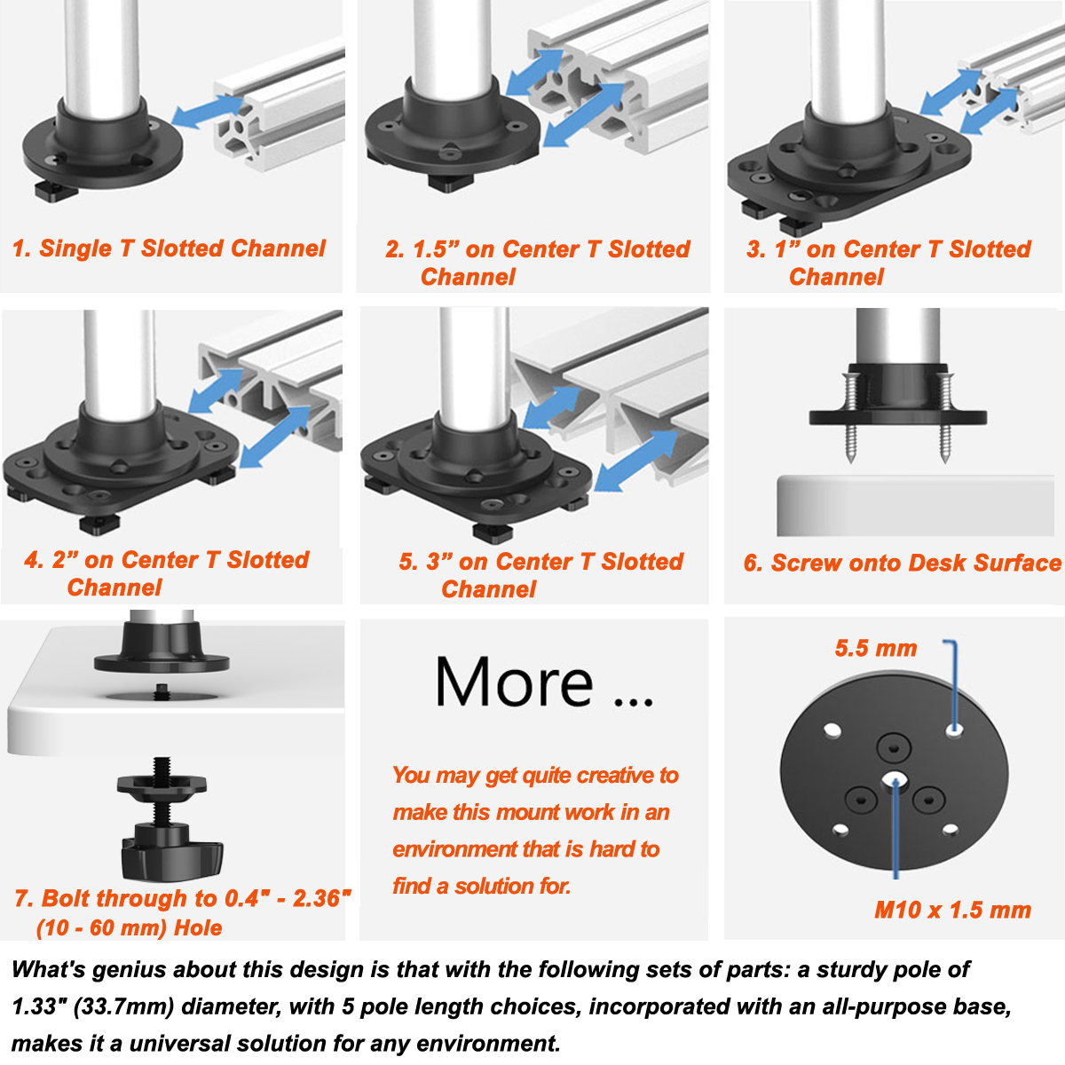 7-in-1 T Slot Desk Pole seven situations